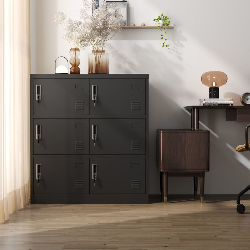 6 Door Employee Storage Locker, Lockers For Office, Gym, School, And Home With Card Slot - Black by HouseOfZazla