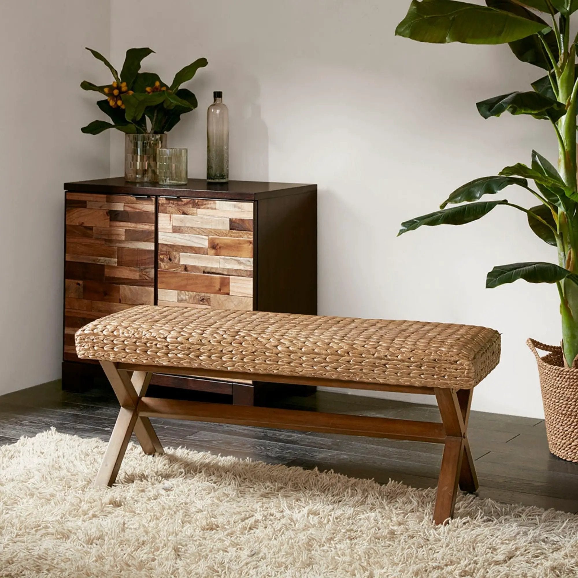 Bench With Water Hyacinth Seat - Brown by Unique Piece Furniture