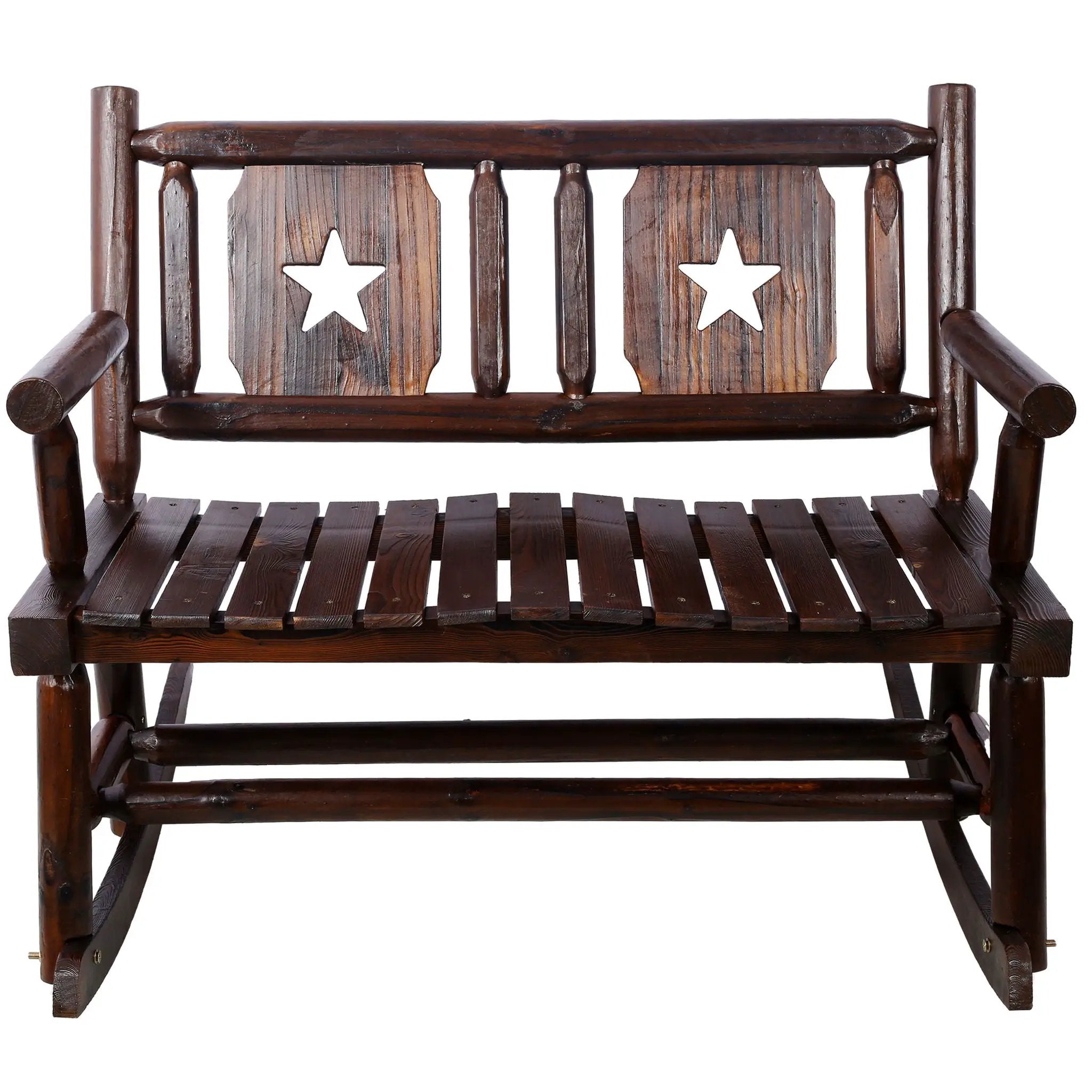 Rustic Outdoor Wood Rocking Bench Double Rocking Chair For 2 Persons With Curved Seat, Porch Rocker - Brown by HouseOfZazla