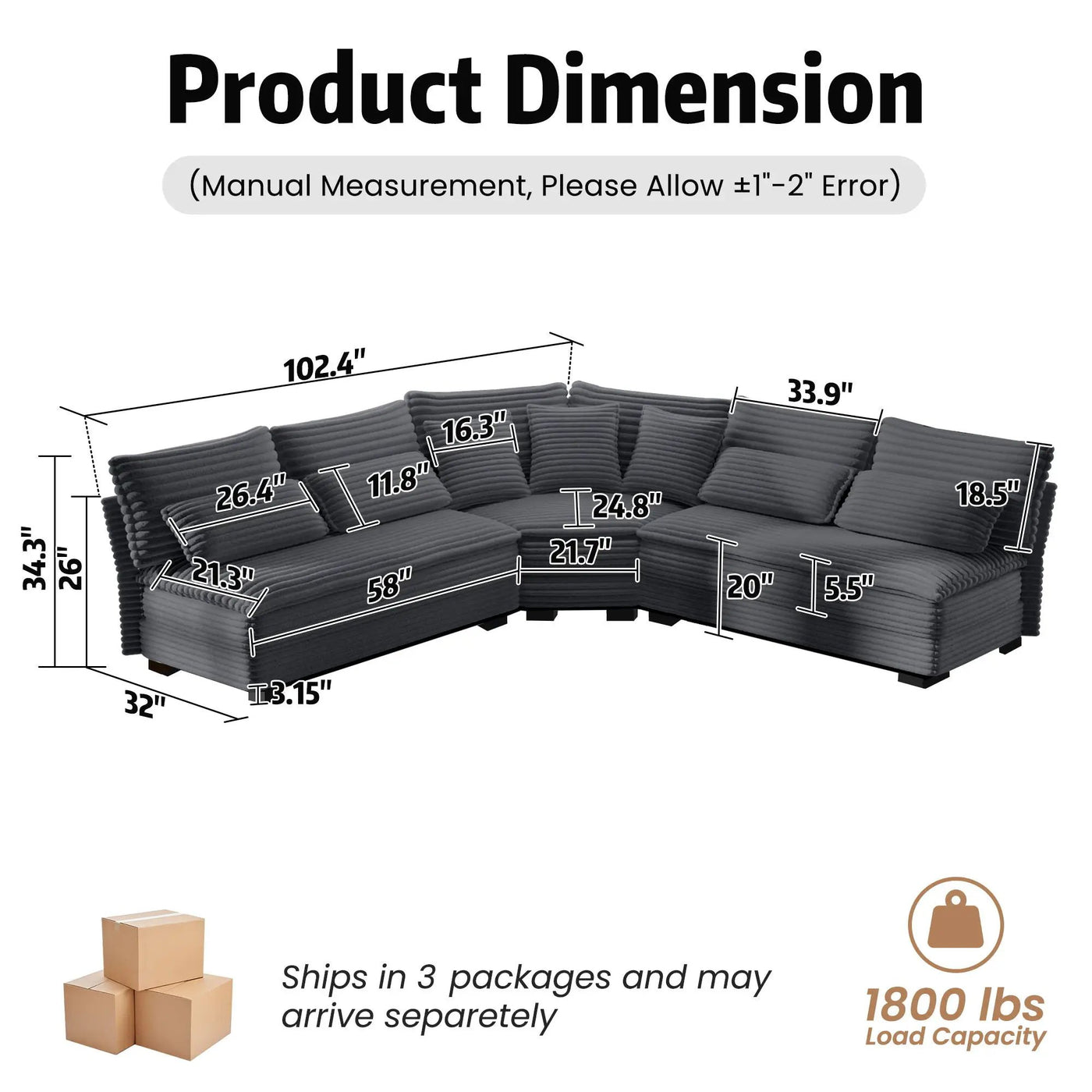 5 Seater L Shaped Sectional Sofa With Curved Corner, 7 Pillows by HouseOfZazla