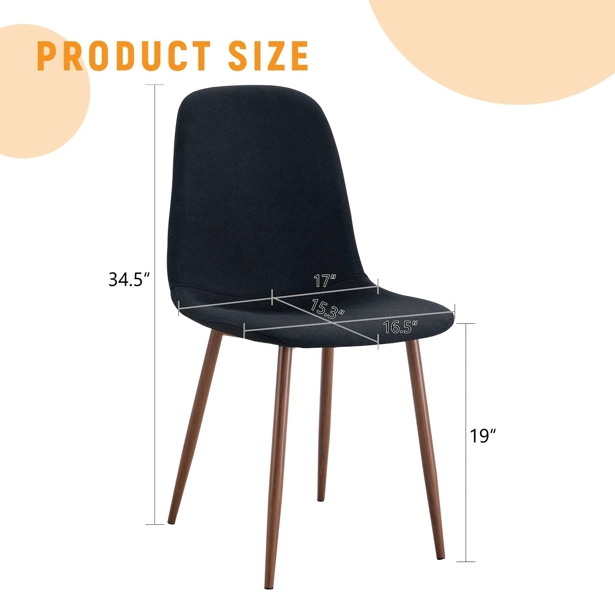 Luxury Simple Chair (Set of 4) Linen Cotton High Resilience Dining Chair With Metal Color Leg - Black / Walnut by Unique Piece Furniture
