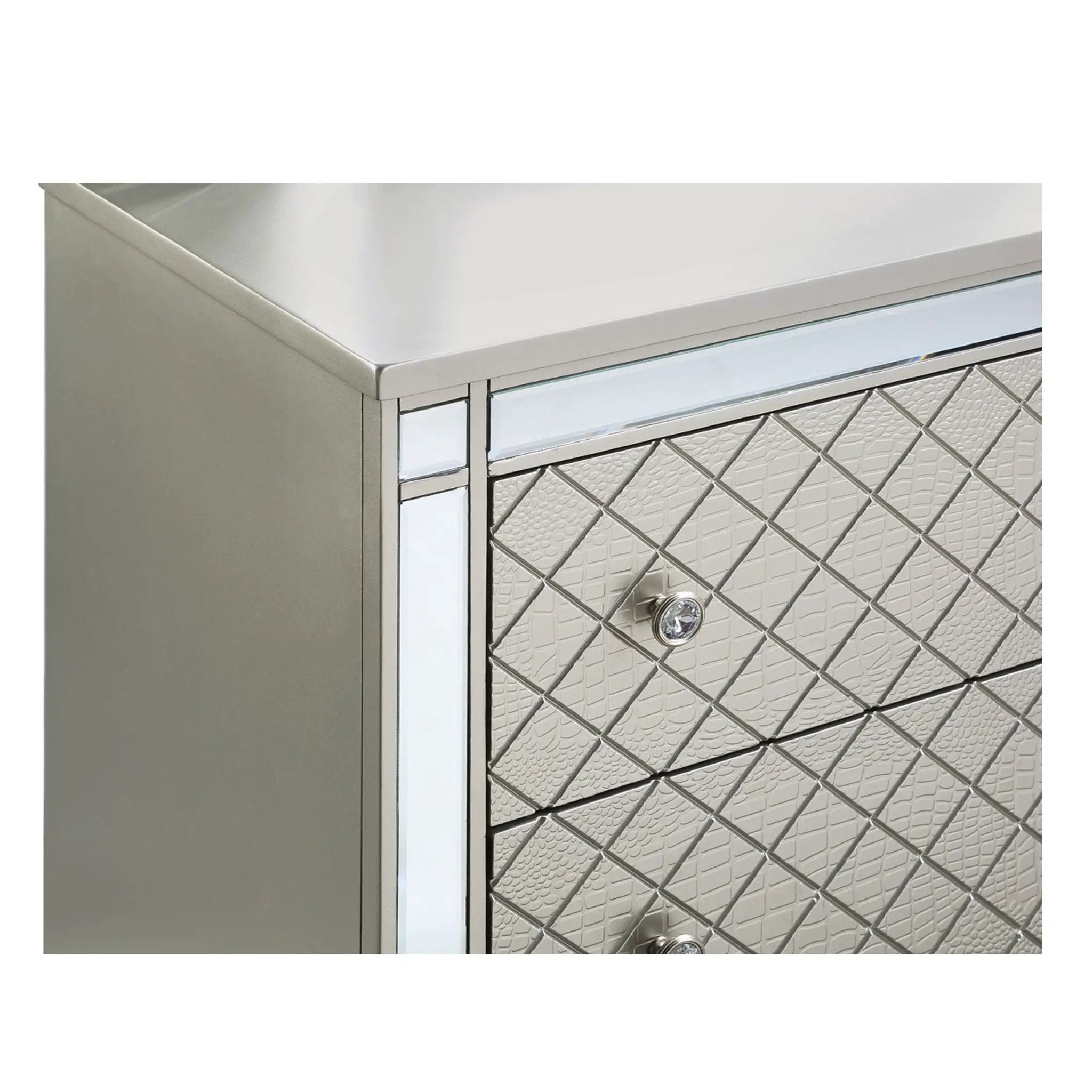 5 Drawer Bedroom Chest With Diamond Patterned Fronts - Silver by Unique Piece Furniture