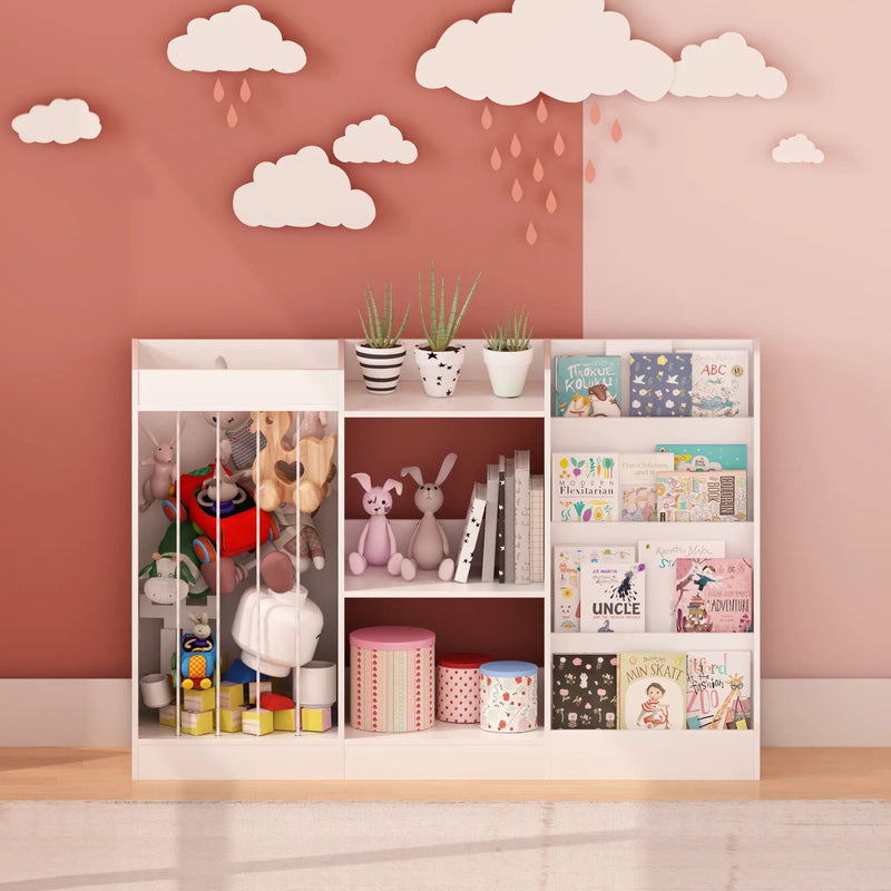 Bookshelf And Toy Storage, 3 Tier Montessori Bookcase With Stuffed Animal Organizer - White by HouseOfZazla