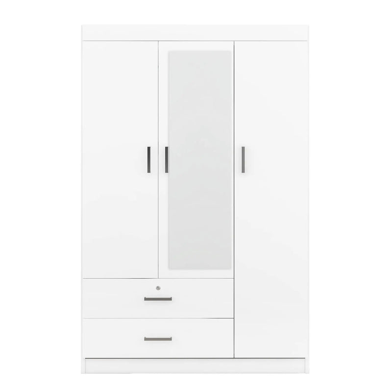 3-Door Mirror Wardrobe with Shelves, White by HouseOfZazla