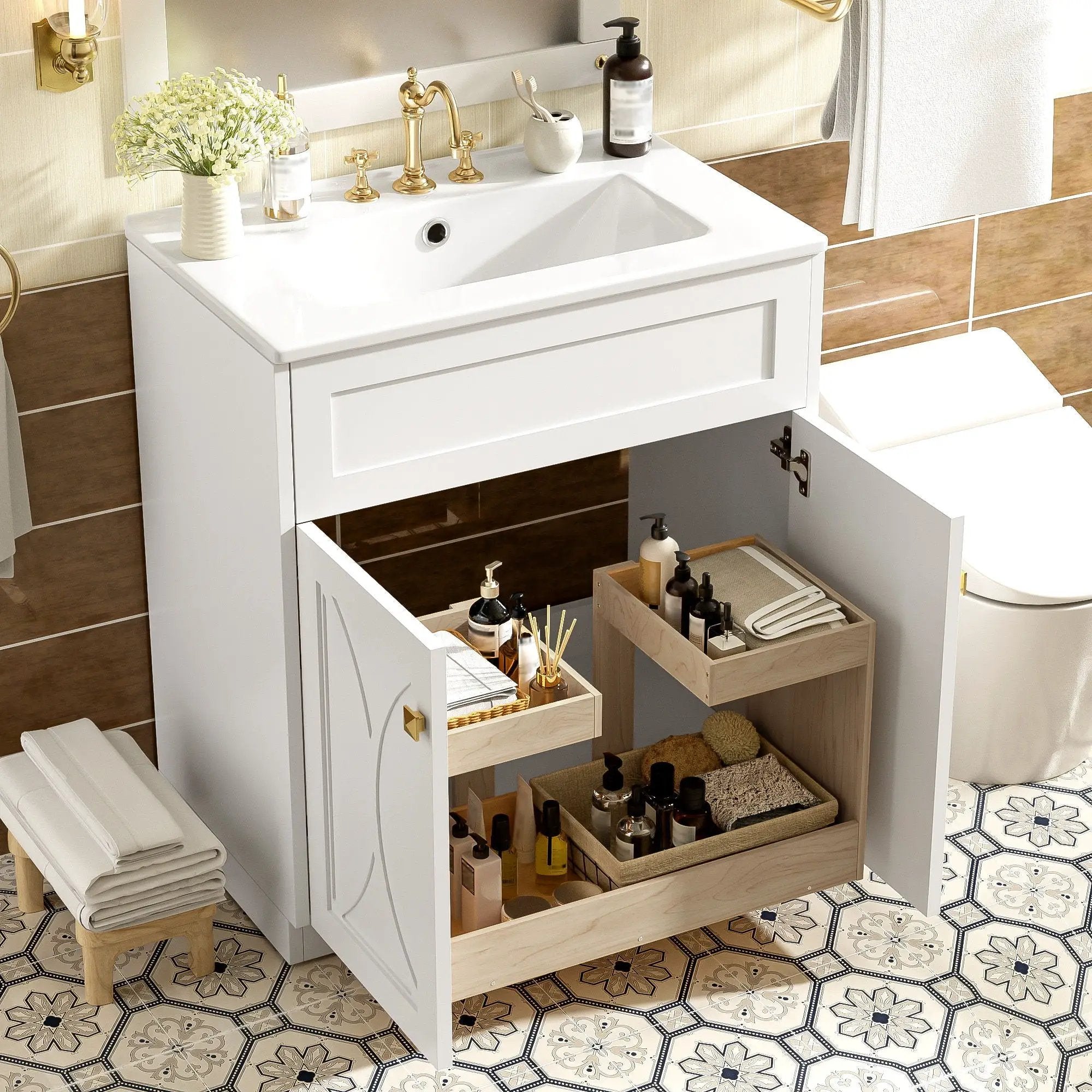 Bathroom Vanity With Sink, Freestanding Storage Cabinet With Handles, Soft Closing Doors by Unique Piece Furniture