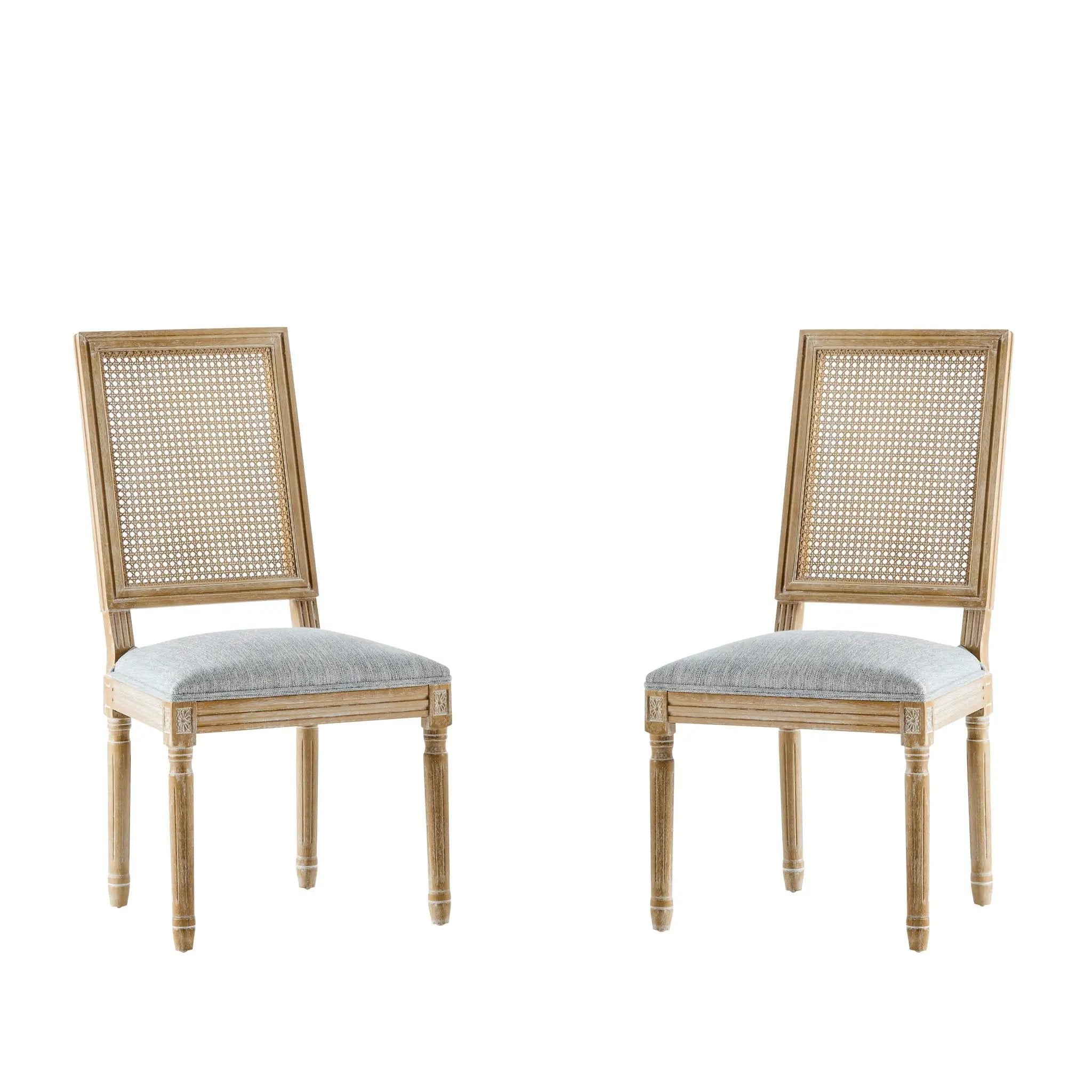 French Country Dining Chair With Rectangular Cane Backrest And Smooth Upholstered Seating by HouseOfZazla