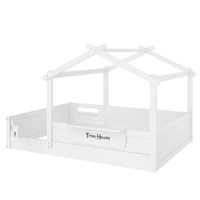Full Size Floor Bed with Guardrails and Roof by HouseOfZazla