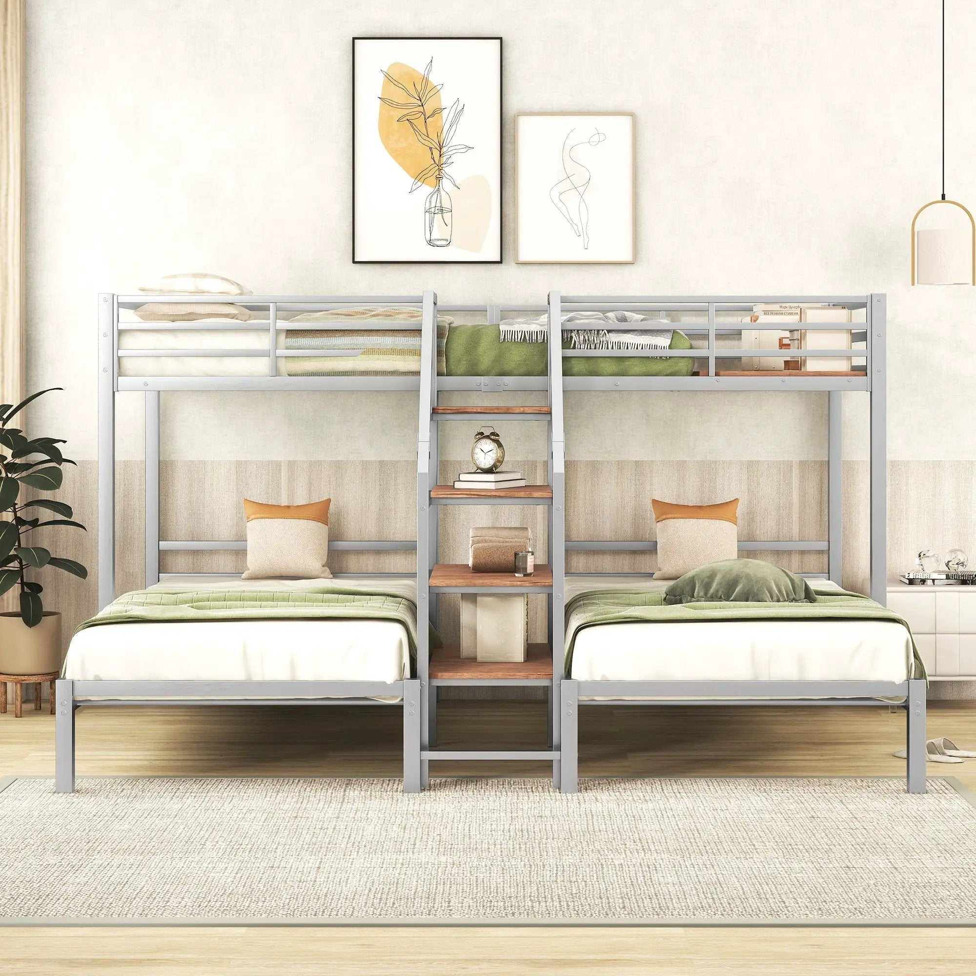 Metal Bunk Bed With Storage Shelves Staircase by HouseOfZazla