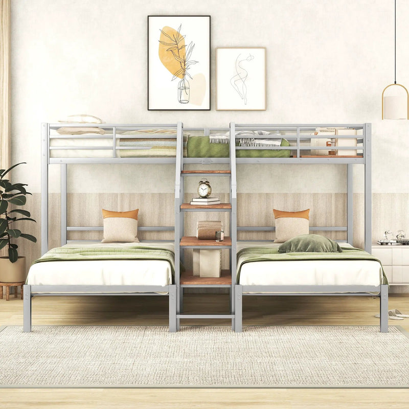 Metal Bunk Bed With Storage Shelves Staircase by HouseOfZazla