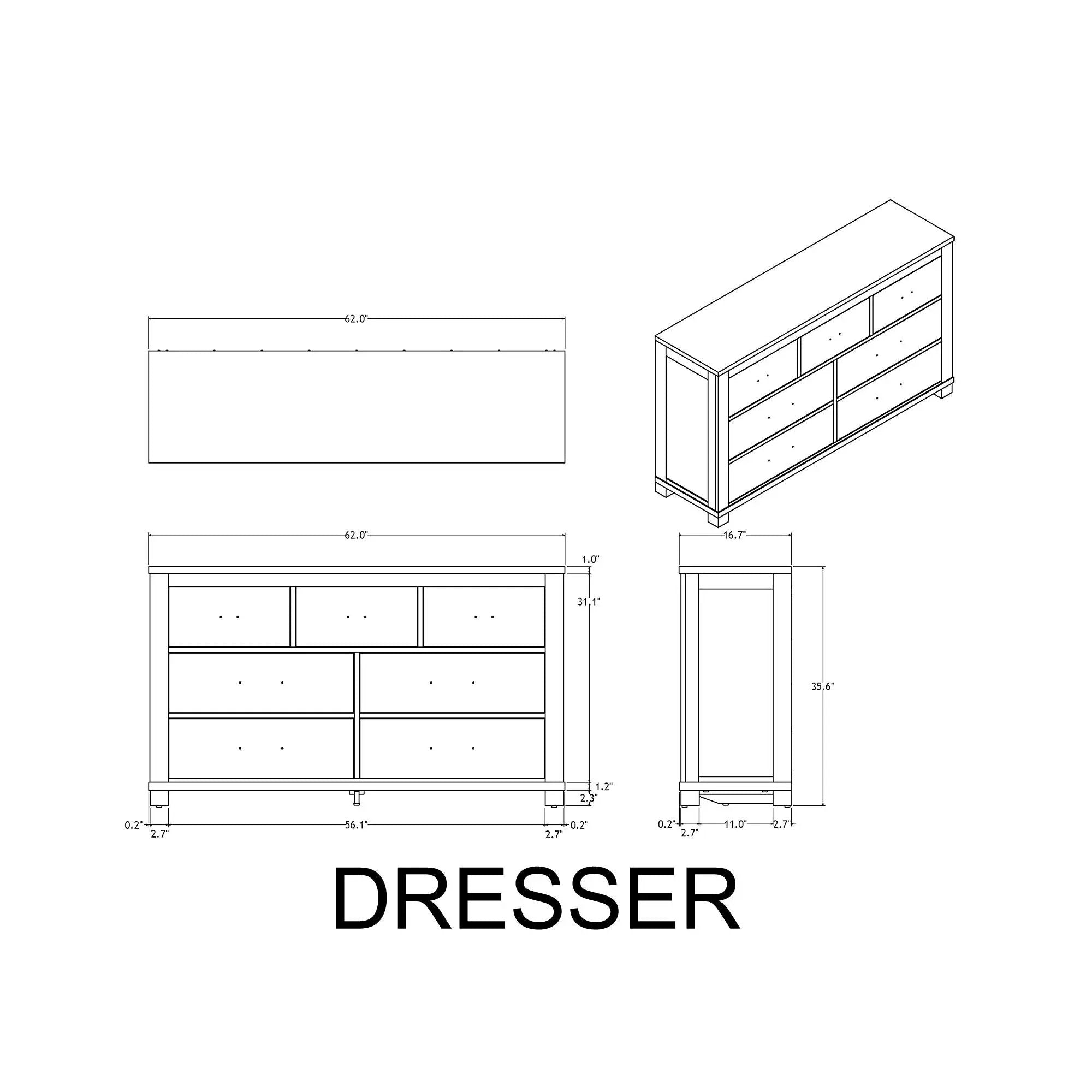 Augusta - Dresser, 7 Spacious Drawers, Block Feet - Beige Brown by HouseOfZazla
