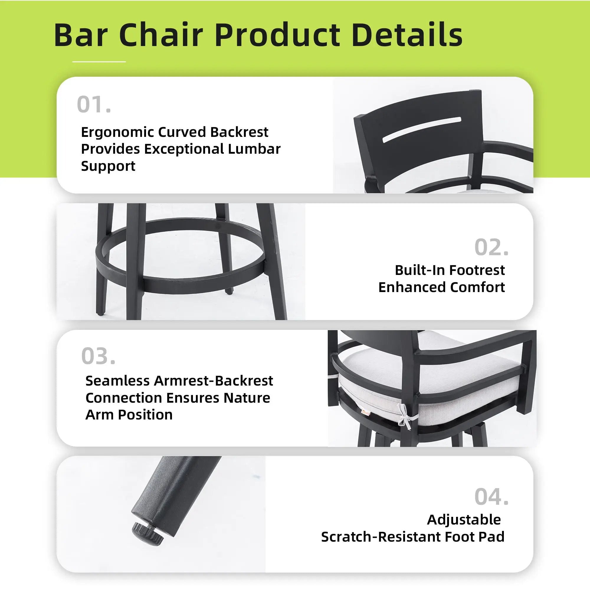 Modern Outdoor Patio Bar Set, Rounded Square Table & Bar Chairs, Non Rust Frame, Tapered Legs, Sunbrella Cushion by HouseOfZazla
