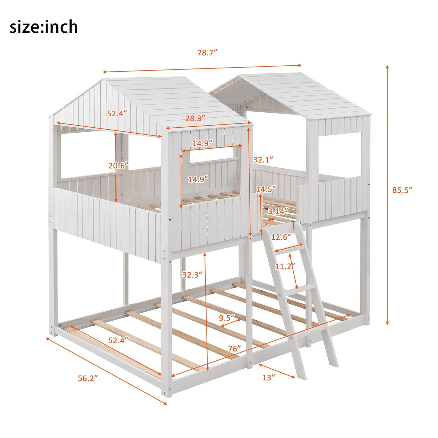 Bunk Bed With Roof, Window, Guardrail, Ladder by Unique Piece Furniture