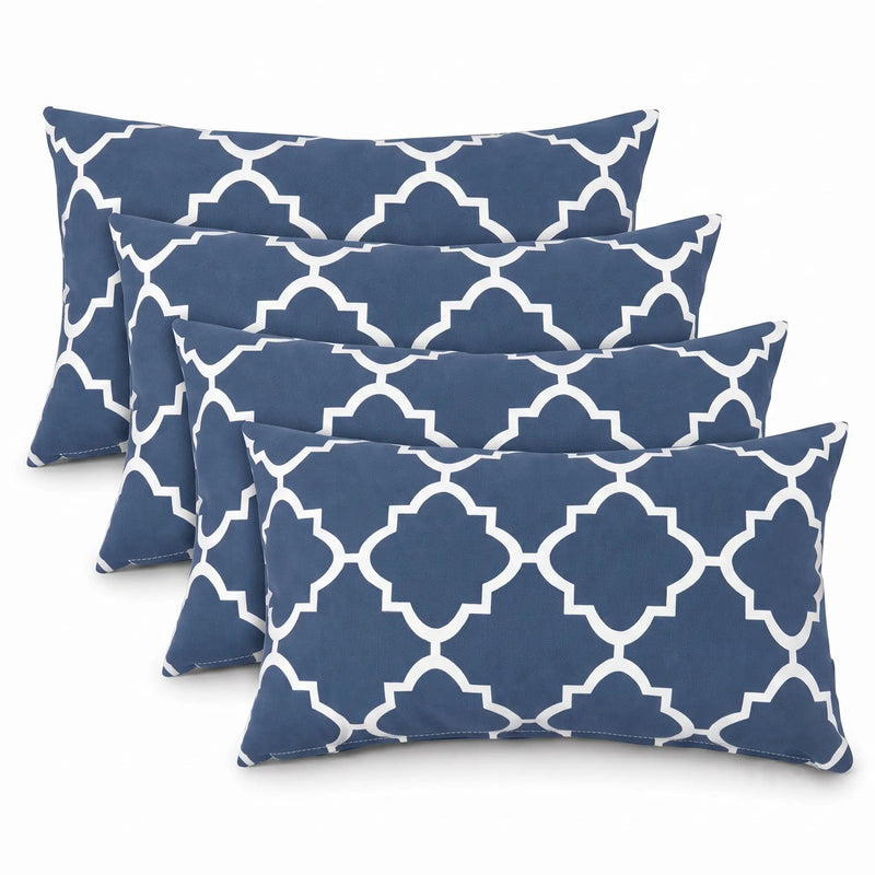 4 Pack Outdoor Lumbar Pillow with Inserts - Navy Trellis by HouseOfZazla