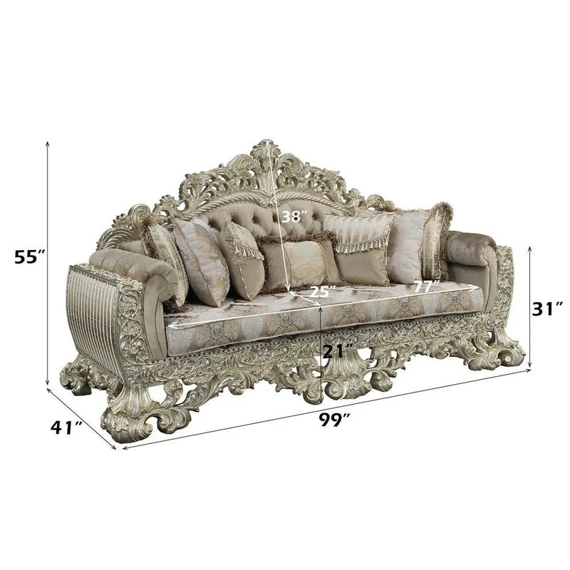 Sorina - Sofa With 7 Pillows - Velvet, Fabric & Antique Gold by Unique Piece Furniture