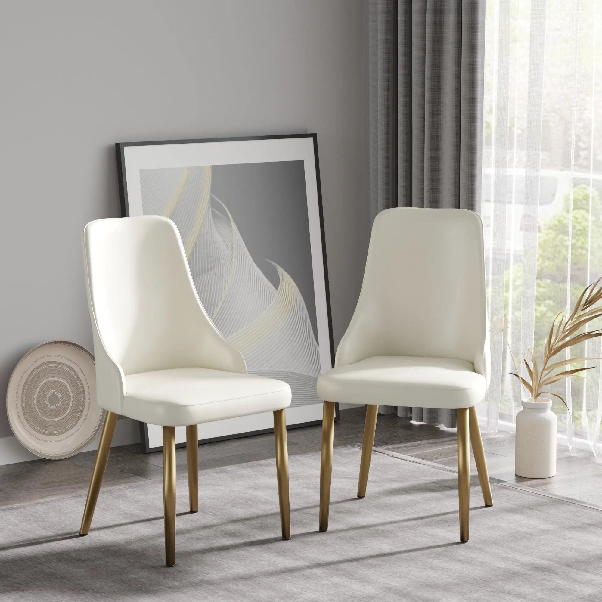 Modern Sponge-Filled Dining Chair, Solid Wood Metal Legs, Suitable For Restaurants, Living Rooms And Rooms (Set of 2) - White by Unique Piece Furniture
