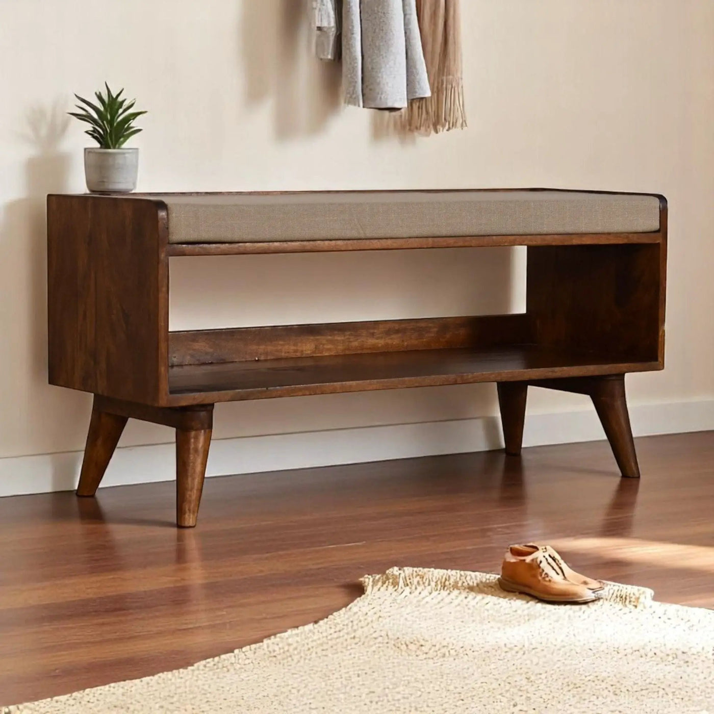 Solid Wood Bench With Upholstered Sea by Unique Piece Furniture