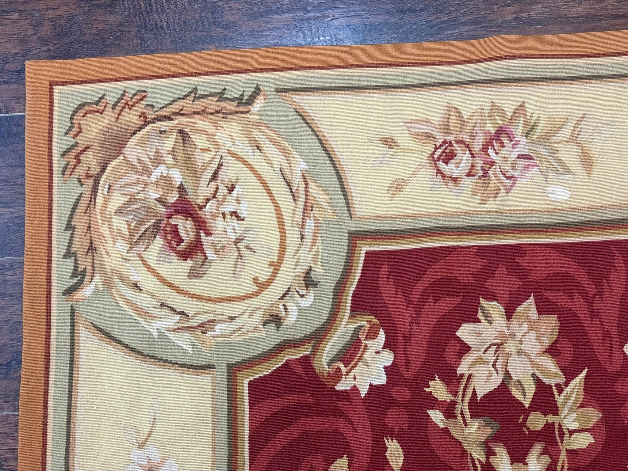 Aubusson Rug 4x6, Red, Floral, European Design, Vintage, Wool by Jewel Rugs