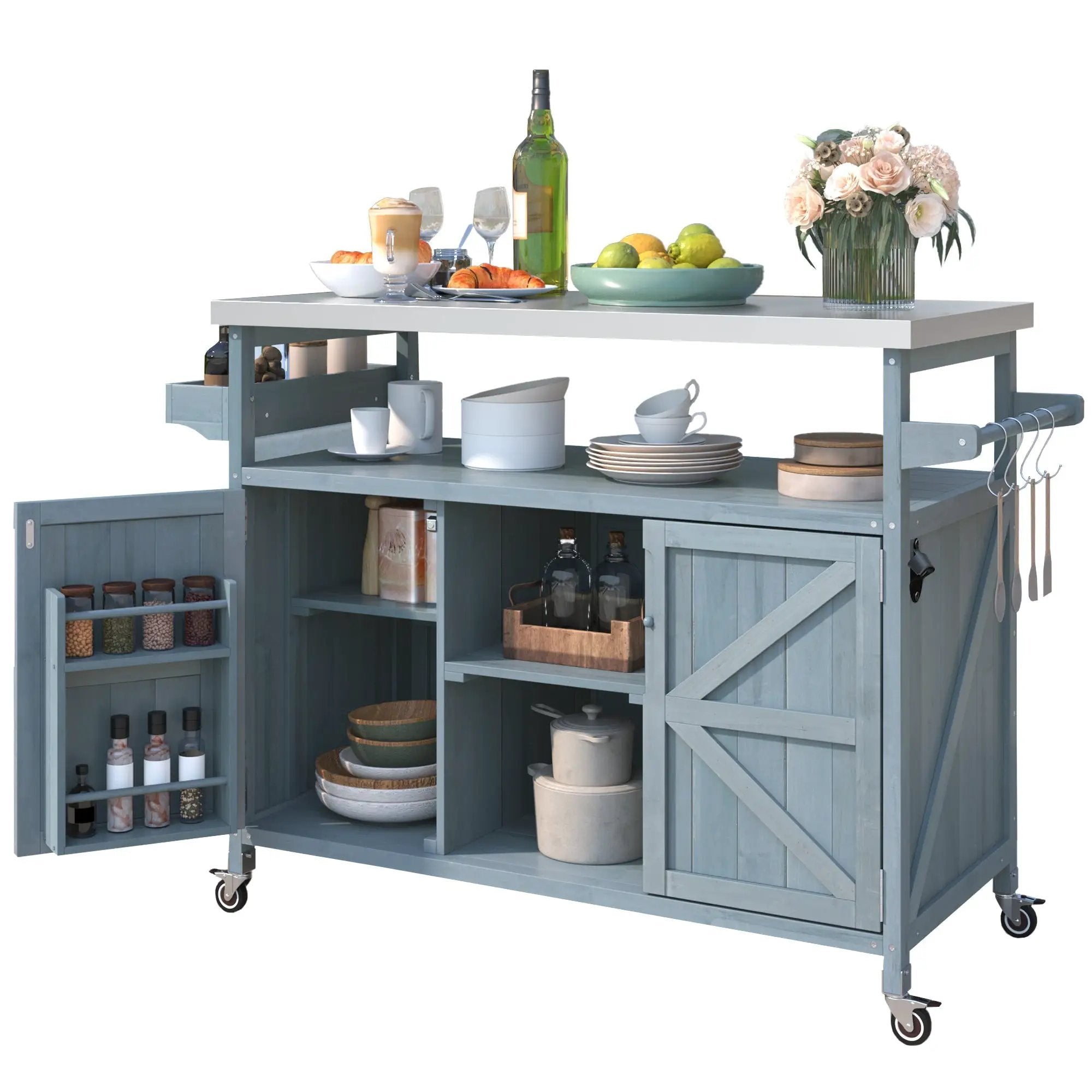K&K Outdoor Kitchen Island, Rolling Bar Cart & Storage Cabinet by HouseOfZazla