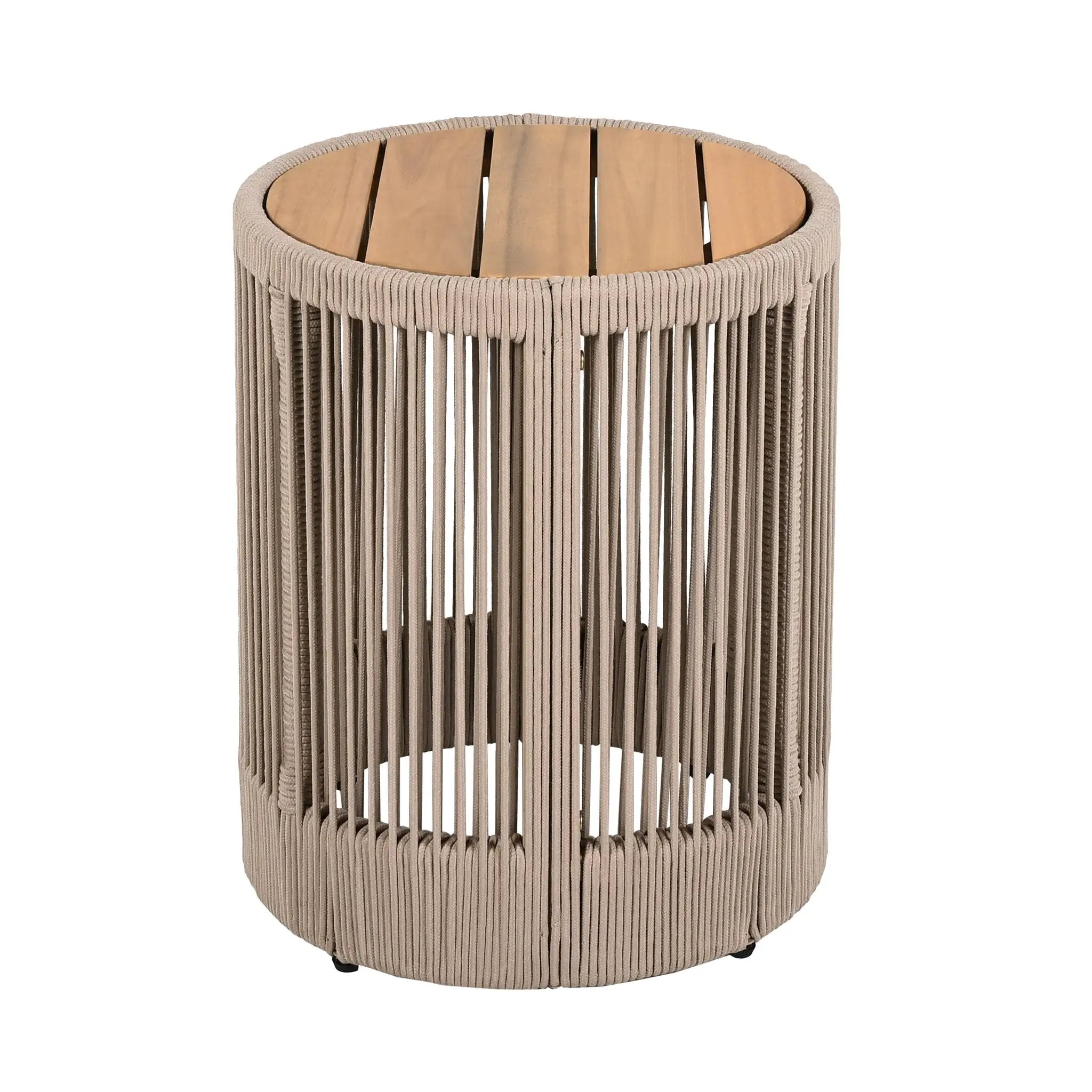 Outdoor Rope Chaise Lounge Set with Adjustable Backrest and Teak Look Side Table by HouseOfZazla