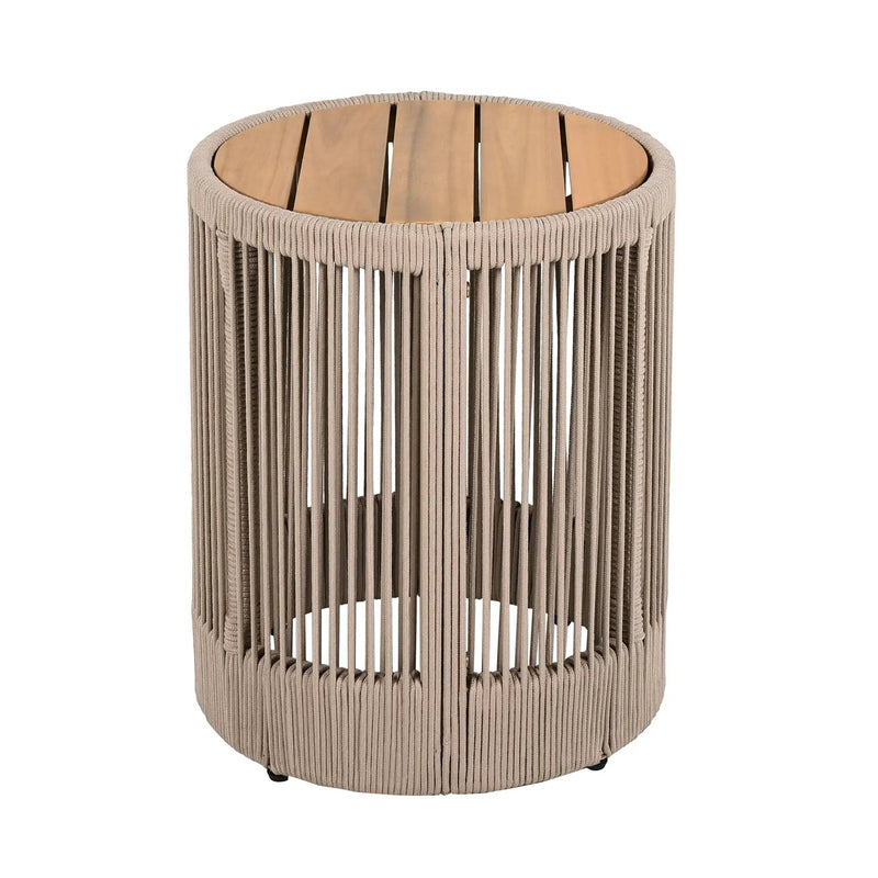 Outdoor Rope Chaise Lounge Set with Adjustable Backrest and Teak Look Side Table by HouseOfZazla