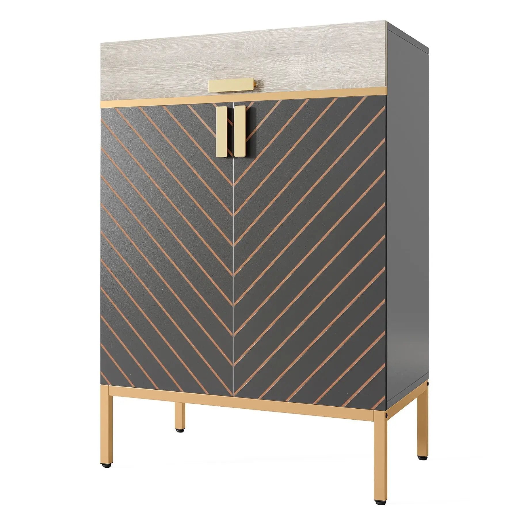 4 Tier Entryway Shoe Cabinet With Doors - Gray / Gold by HouseOfZazla