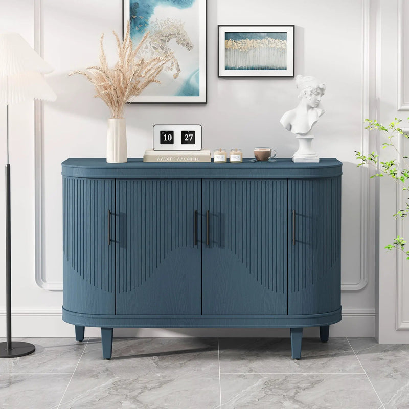Curved Sideboard Wooden Console Table With 4 Doors And Adjustable Shelves For Living Room - Blue by Unique Piece Furniture