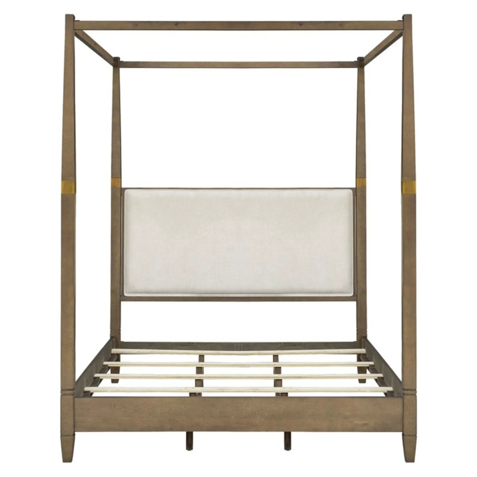 Queen Canopy Bed Frame With Upholstered Headboard - Brown by HouseOfZazla