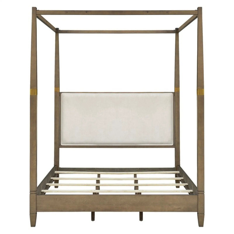 Queen Canopy Bed Frame With Upholstered Headboard - Brown by HouseOfZazla