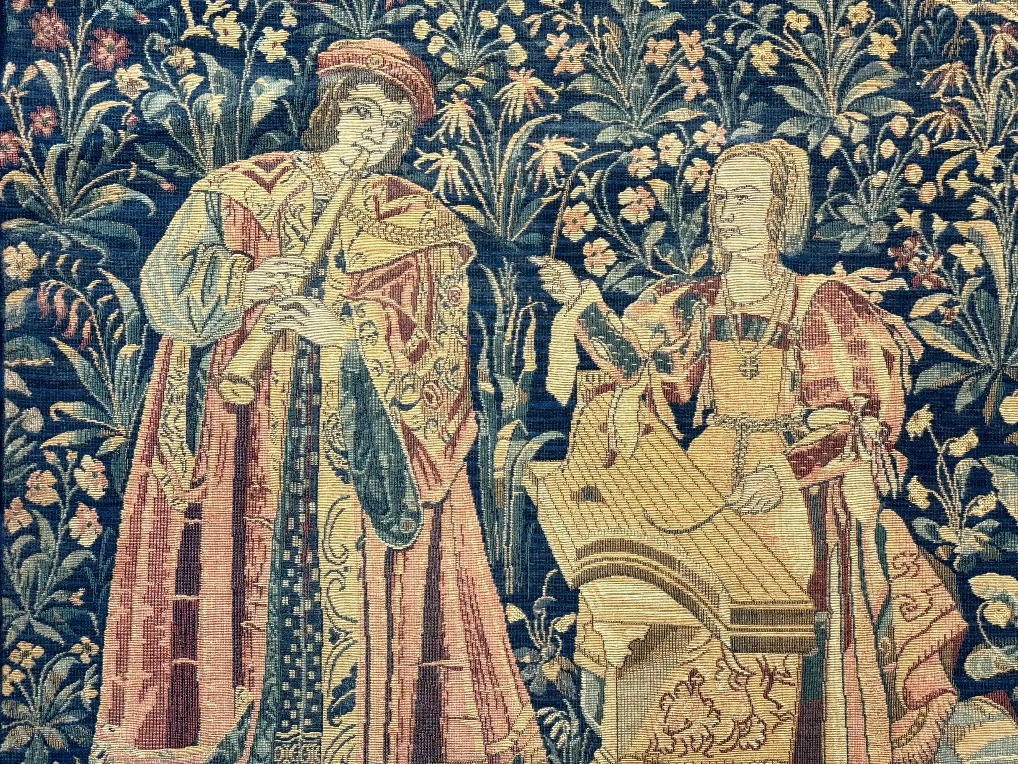 Vintage Belgium Tapestry 2x3 with Red, European Design, Flemish Tapestry by Jewel Rugs