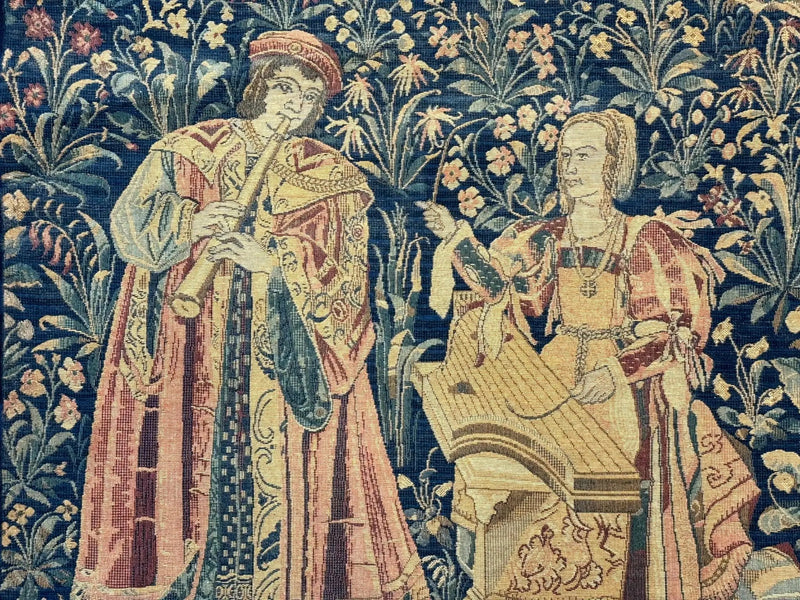 Vintage Belgium Tapestry 2x3 with Red, European Design, Flemish Tapestry by Jewel Rugs