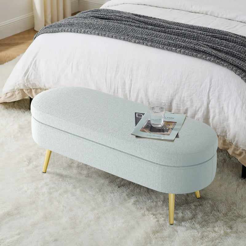 Ottoman Oval Storage Bench, Flannel with Metal Legs-Cyan by HouseOfZazla