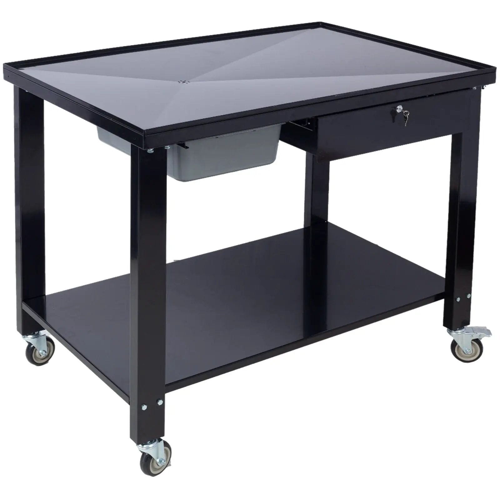 Transmission Teardown Work Station 1 / 2 Ton Capacity Sloping Drain Table Locking Drawer Removable Drain Basin Full-Width Lower Shelf Four 4" Caster Wheels by HouseOfZazla