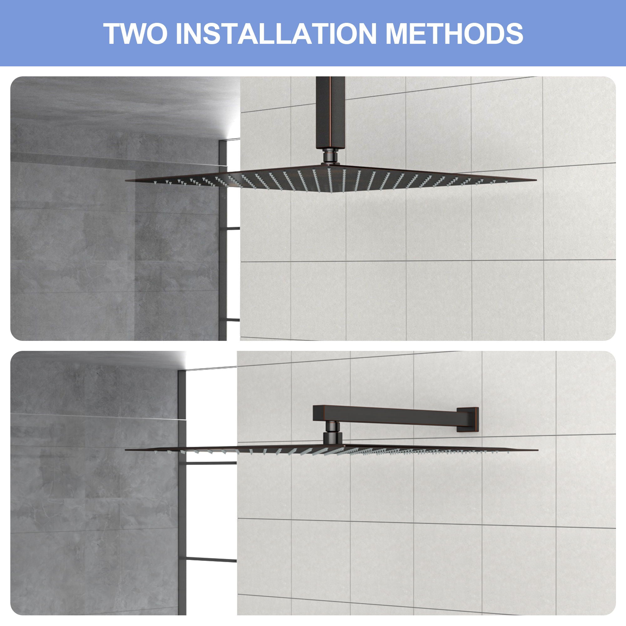 16" Square Rainfall Shower Head Fixed Wall Mount With Full Body Coverage & Self Cleaning Silicone Nozzles by HouseOfZazla