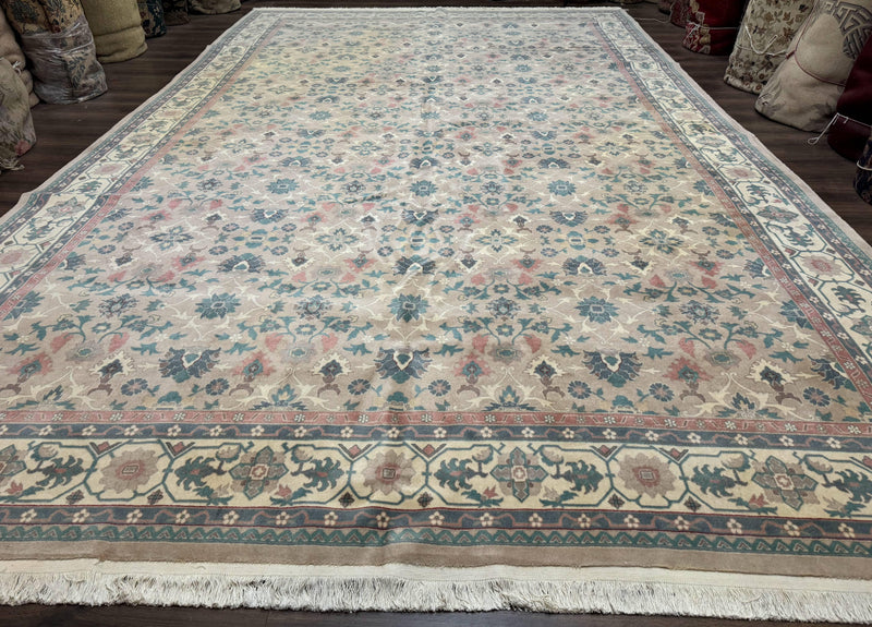 Palace Size Wool Rug 10x18, Sino Persian Kerman Rug, Oversized Hand Knotted Carpet, Light Taupe, Allover Pattern by Jewel Rugs