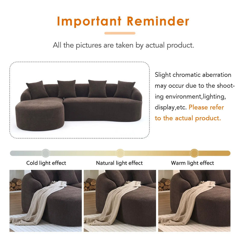 Compression Sponge L-Shape Sectional Sofa with Curved Chaise by HouseOfZazla