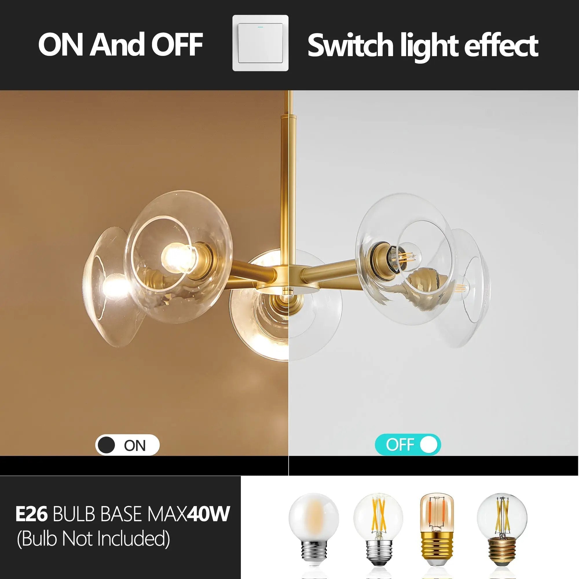 26" Modern Gold 5-Light Sputnik Chandelier with Clear Glass Shades by HouseOfZazla