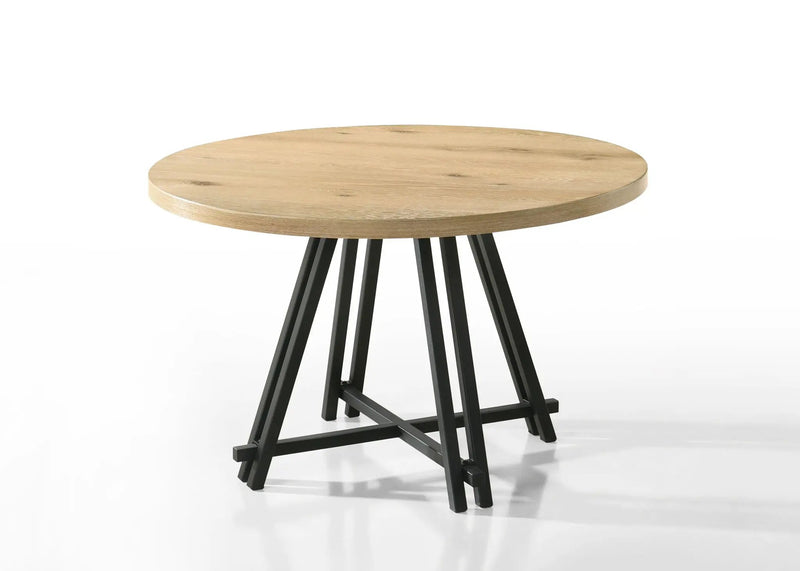 Tate - Round Dining Table With Metal Base - Oak Finish by Unique Piece Furniture