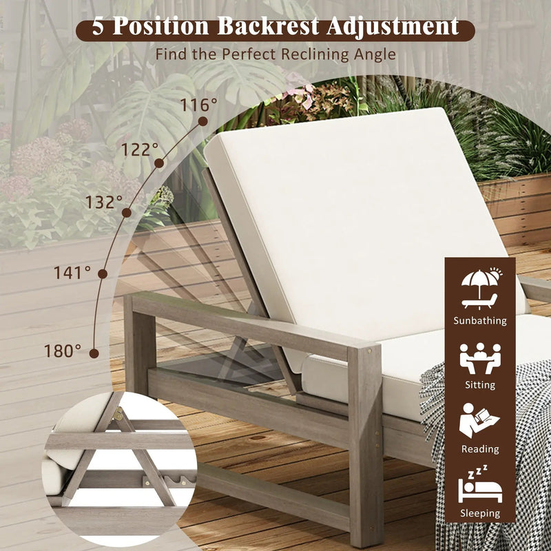 Outdoor Lounge Chairs, 5 Position Chaise Lounge With Adjustable Backrest (Set of 2) - Gray by Unique Piece Furniture