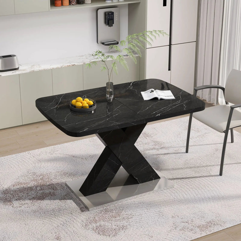 Modern Rectangle Dining Table With Stretchable TopAnd X Shape Legs by Unique Piece Furniture