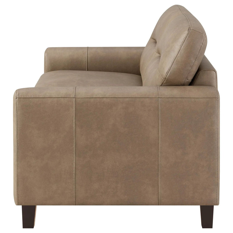 Scotland Faux Leather Upholstered Track Arm Loveseat Brown by Unique Piece Furniture