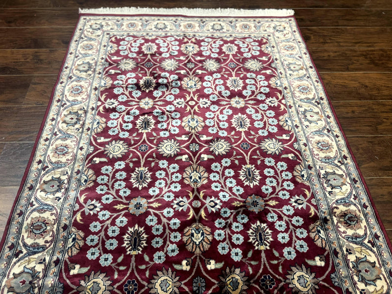 Pak Persian Rug 4x6, Floral Allover, Vintage Wool Carpet, Plum and Ivory by Jewel Rugs