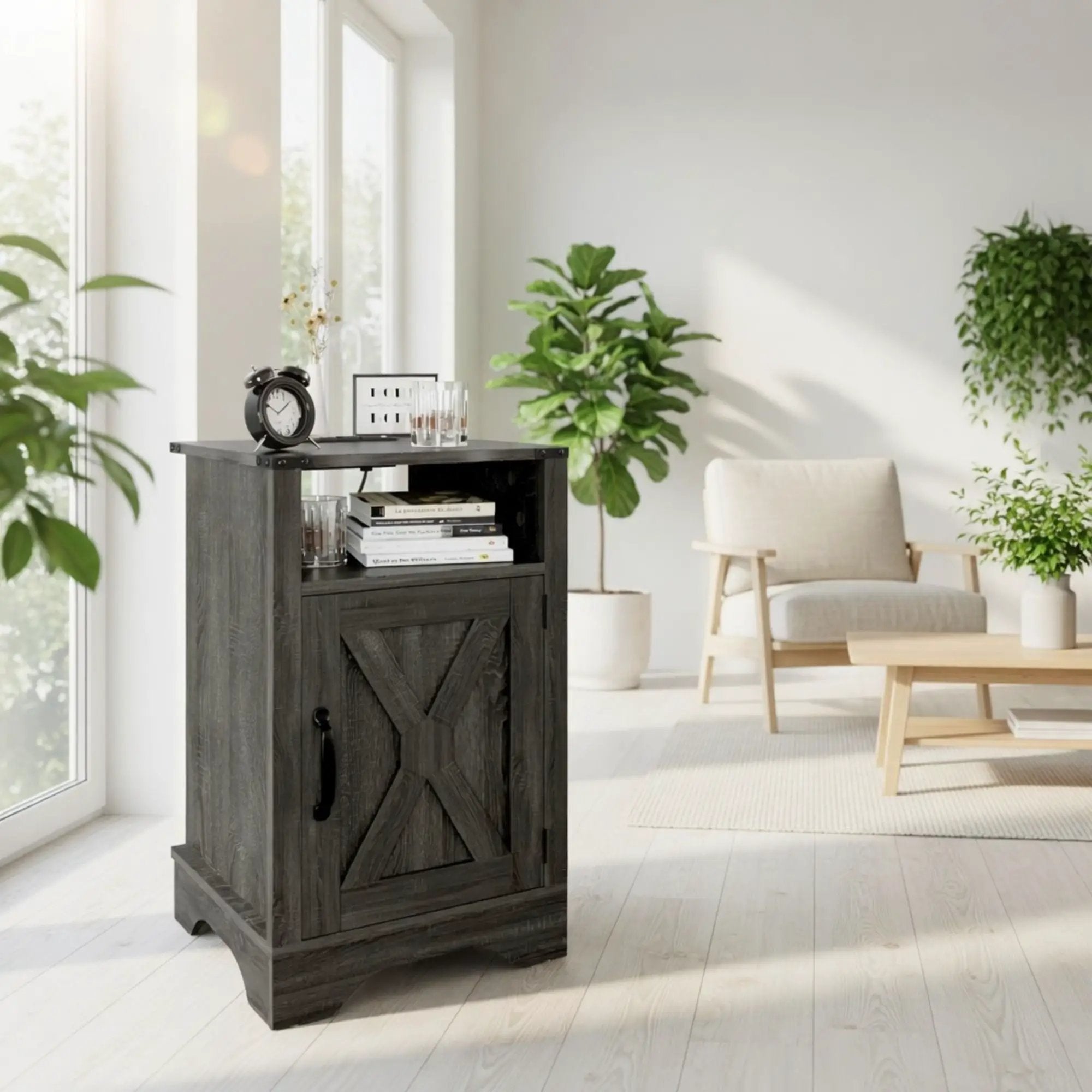 Farmhouse Nightstand, Charging Station & Storage by HouseOfZazla