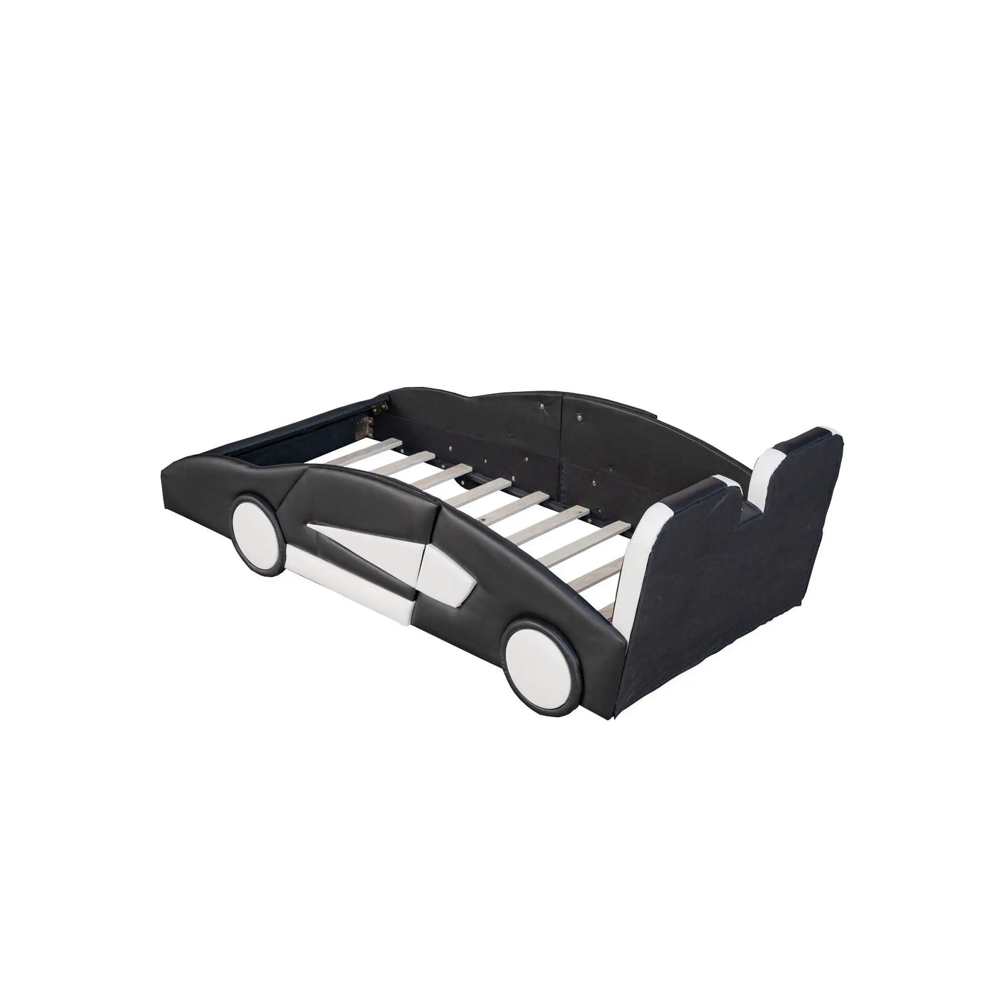 Race Car Shaped Twin Platform Bed With Wheels, Pine Wood Construction by HouseOfZazla