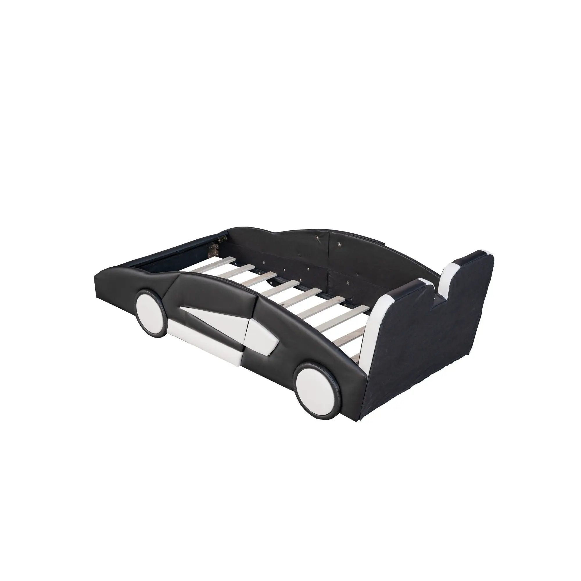 Race Car Shaped Twin Platform Bed With Wheels, Pine Wood Construction by HouseOfZazla