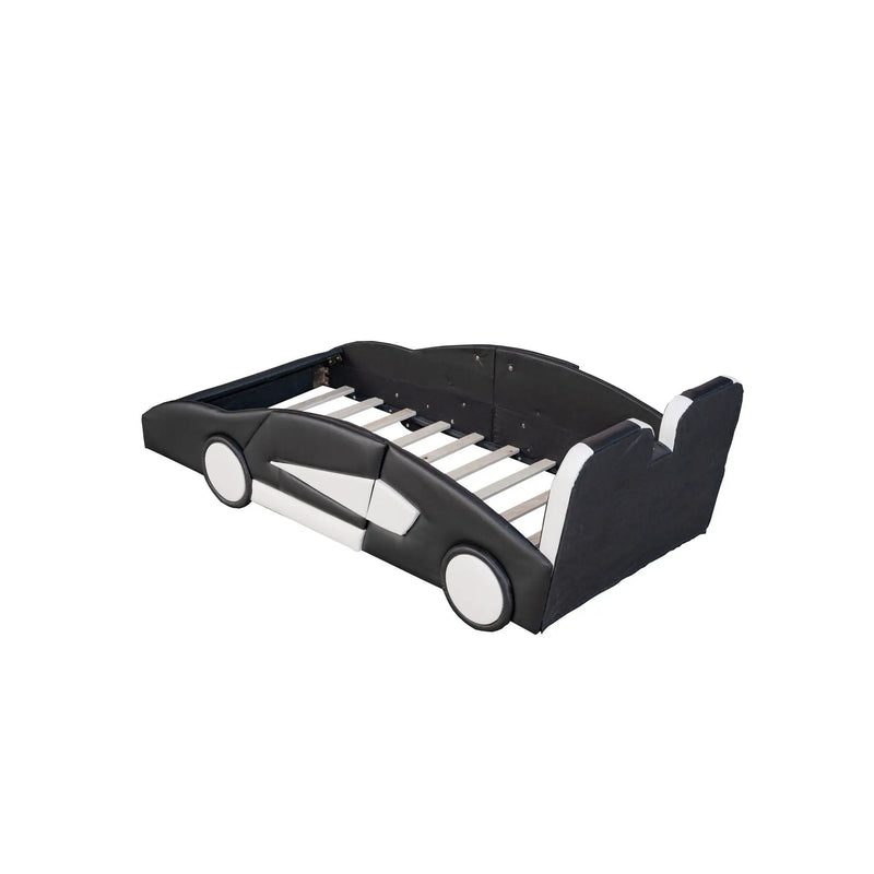 Race Car Shaped Twin Platform Bed With Wheels, Pine Wood Construction by HouseOfZazla