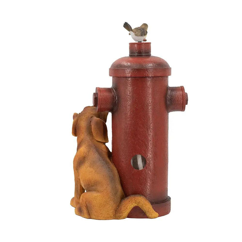 Red Fire Hydrant Water Fountain With Dog And Bird Accents, Outdoor Fountian With Light And Pump - Red / Light Brown by Unique Piece Furniture
