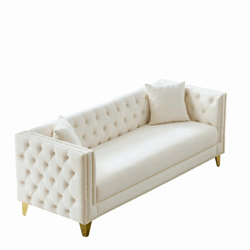 3 Seater Deep Seat Sofa, Sofa With Button Nailhead, Square Arm by Unique Piece Furniture