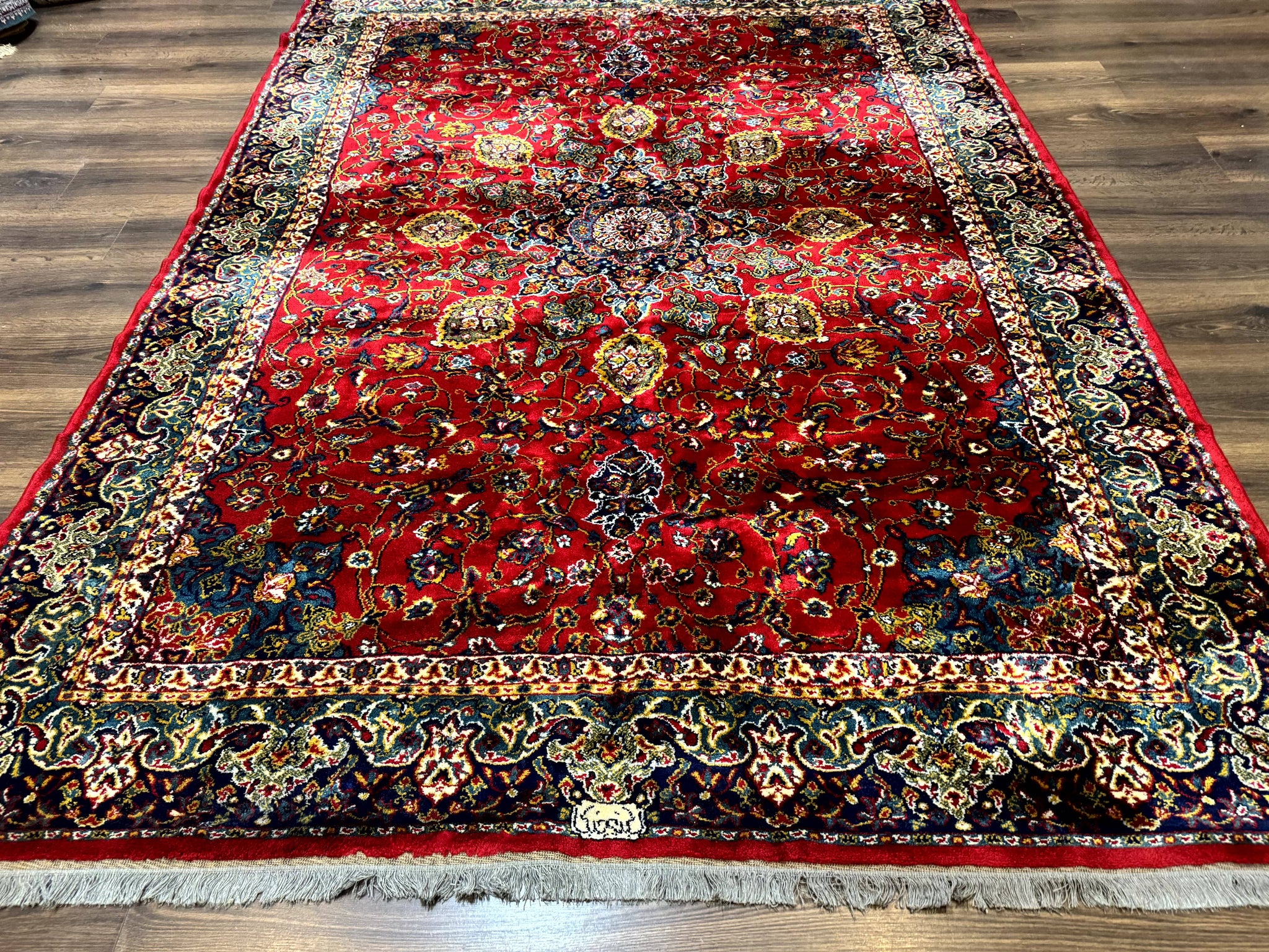 Red Persian Rug 6x9, Medallion Carpet, Ardebil Design, Vintage Belgium Power Loomed Carpet by Jewel Rugs