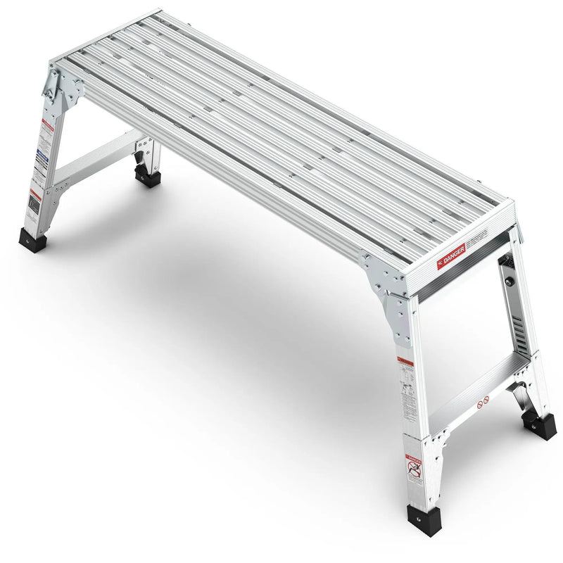 Aluminum Work Platform Large Size Step Stool Folding Portable Work Bench 40" Width Telescopic Feet Height Adjustable - Gray by HouseOfZazla