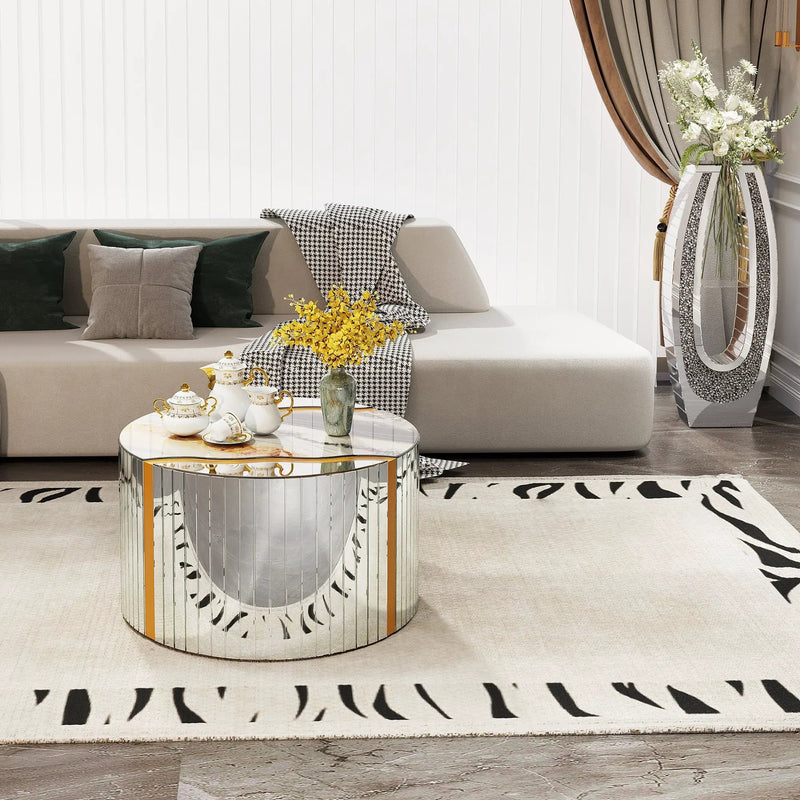 White Marble Pattern Round Coffee Table by HouseOfZazla
